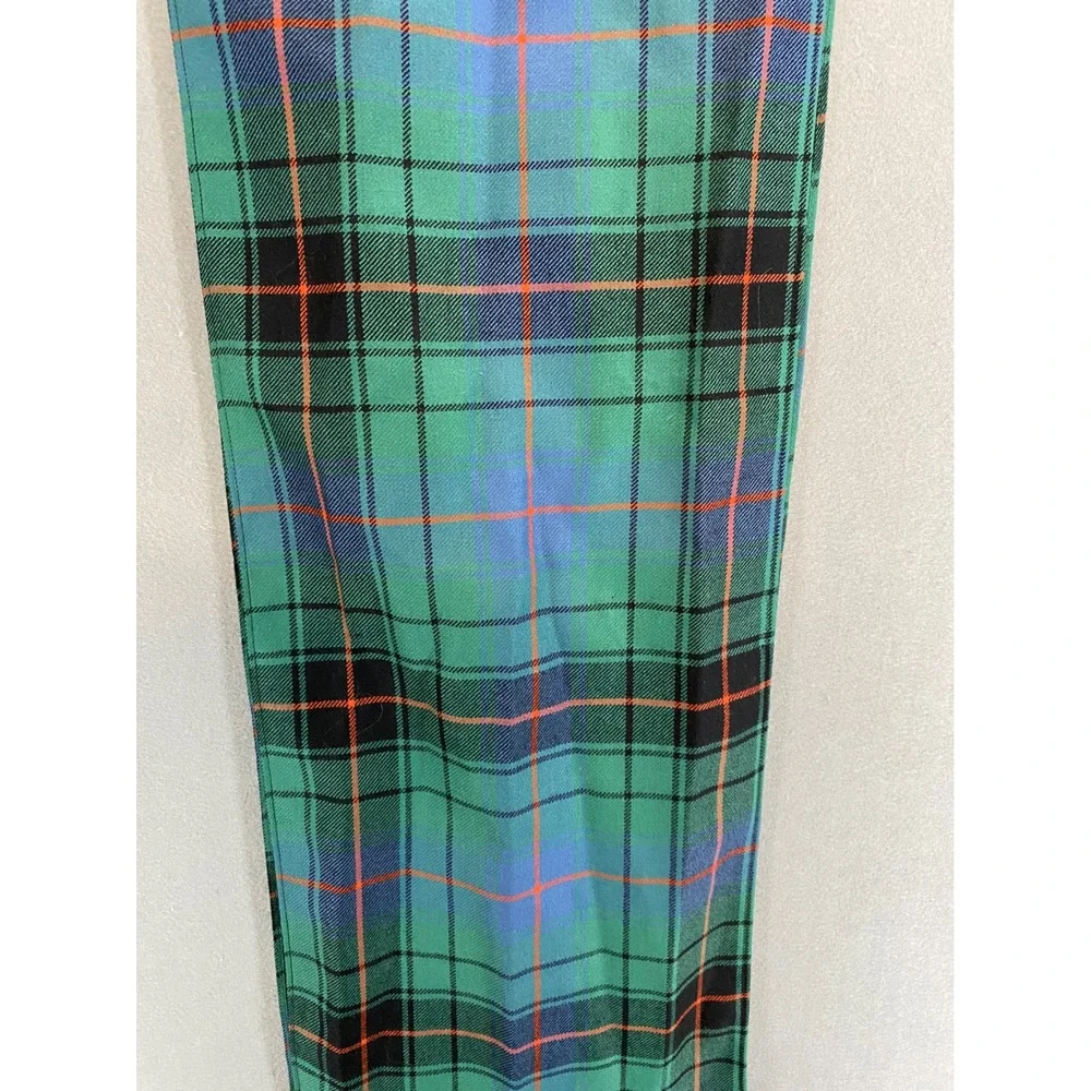 Lochcarron Scotland Scarf Green Blue Orange Tartan Plaid 100% Pure Wool Fringe